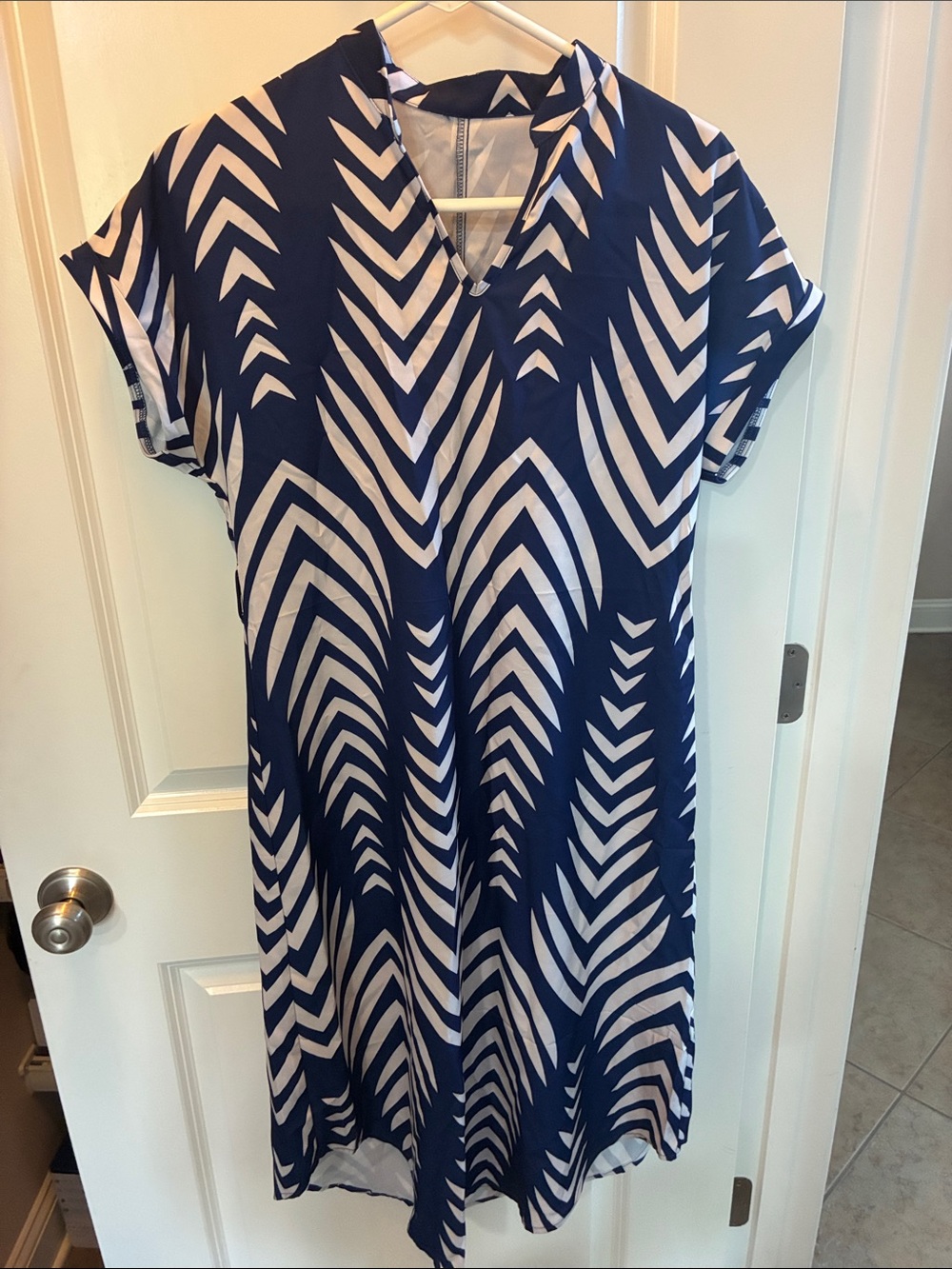Navy and White Chevron Midi Dress